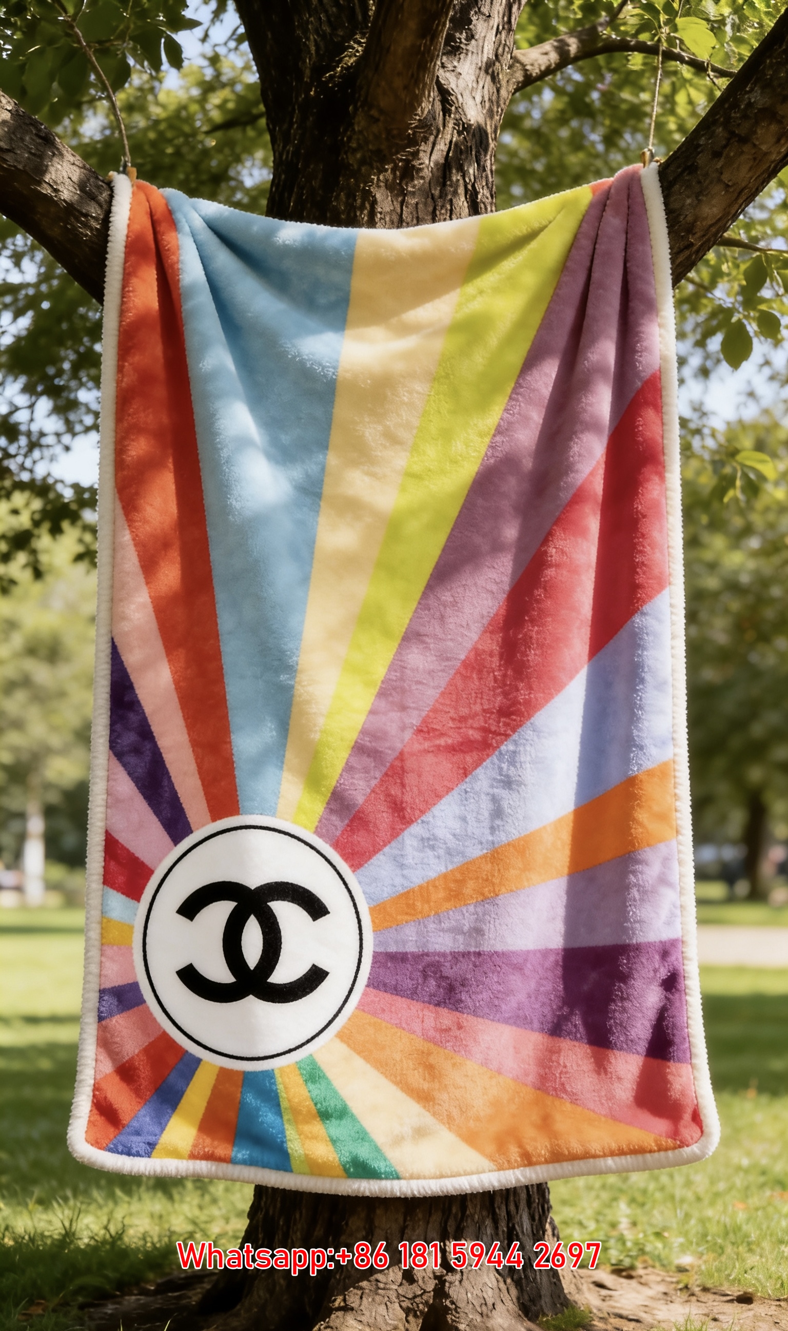 Chanel Rainbow Sunburst Double C Flannel Throw Blanket IMG_6932